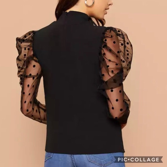1 Left!! Black Fitted Top w/Sheer Puff Sleeves - Picture 2 of 4